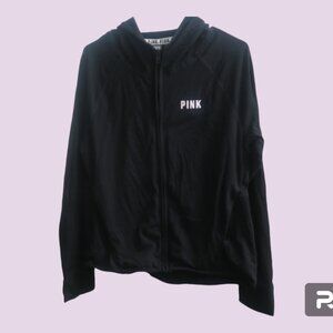 PINK Victoria's Secret hoodie jacket sweater full zip pink on left chest black